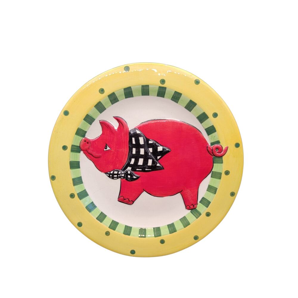 Pig BBQ Dinner‎ Plate Becca Collectible Ceramic Red Yellow Colorful Home Decor
